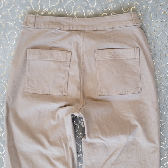 Vera Wang Wide Leg Sailor Pants Khaki Cropped Button Front 10 - Picture 3 of 7